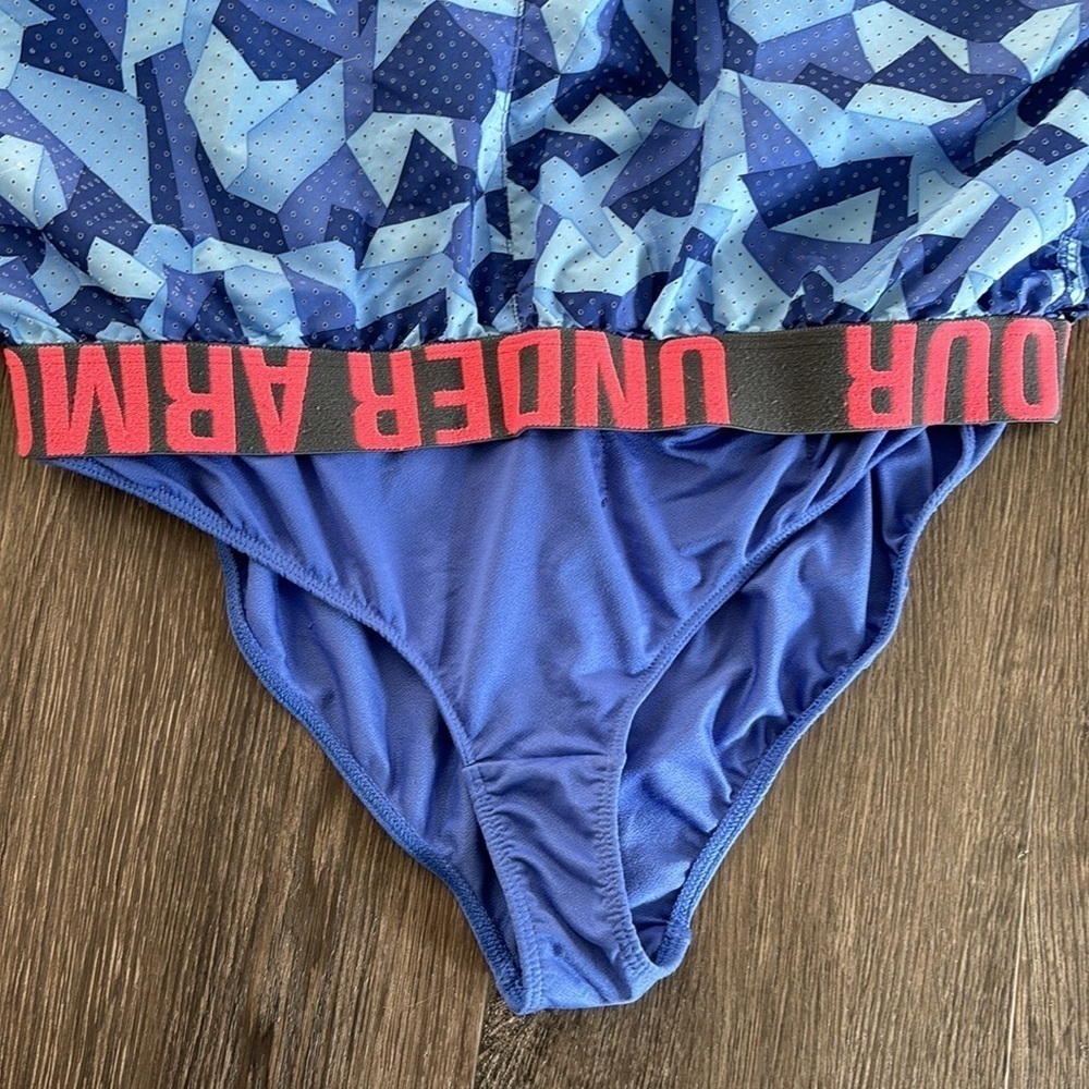 SzM Under Armour Semifitted heatgear running shorts blue geometric pattern GUC - Picture 5 of 8